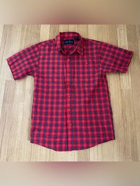 Boys BOLD BLUE Red Plaid Short-Sleeve Shirt Size M